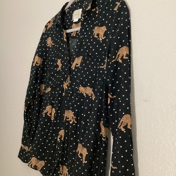 Maeve Anthropologie Leopard Print‎ Polka Dot Button Down Shirt - Picture 4 of 6